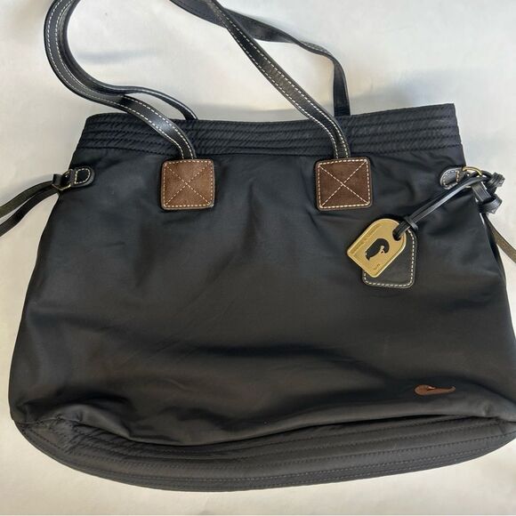 Dooney & Bourke Handbags - Dooney & Bourke Victoria Black Nylon Leather Trim Pink Interior Shoulder Tote
